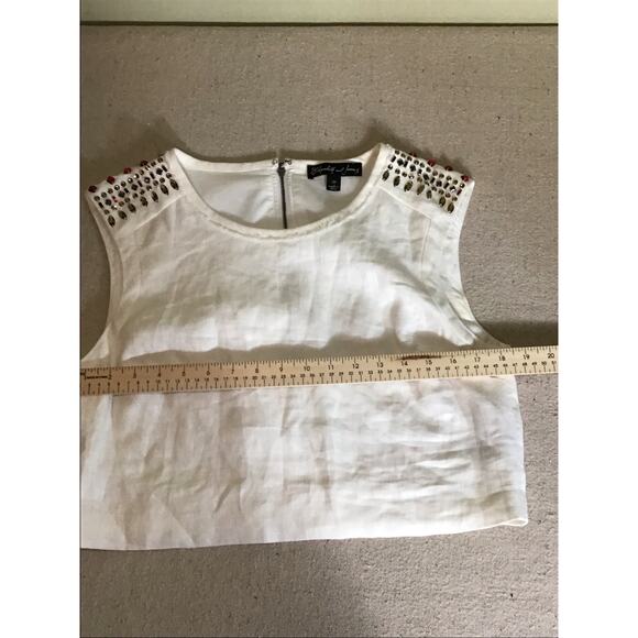 Elizabeth & James Women Bejeweled shoulder  Linen Sleeveless Cropped Top Sz Med - Picture 6 of 12